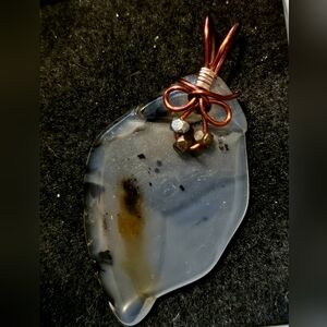 Handcrafted Genuine Montanta Agate Pendant with Copper Wire Detail